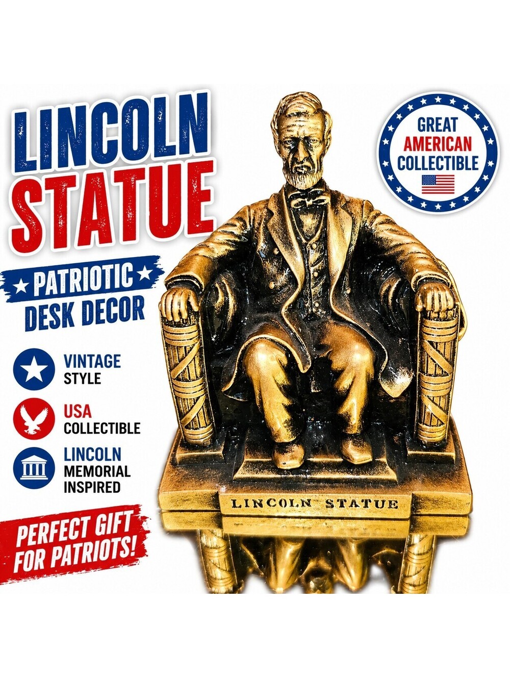 Abraham Lincoln Statue Bronze Finish Mini Replica | Lincoln Memorial Figurine